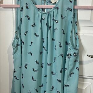 LOFT Sleeveless Top with Feather Print in Teal